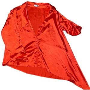 FASHIONNOVA | asymmetrical orange satin shirt with buttons